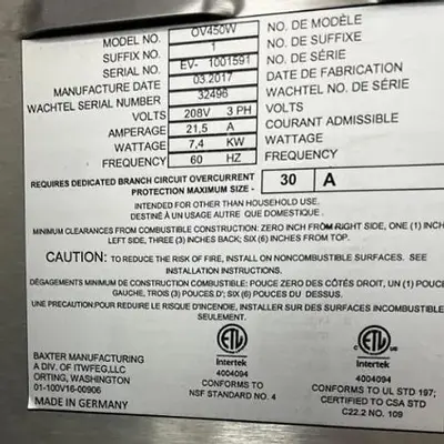 USED BAXTER - HOBART OV450W
