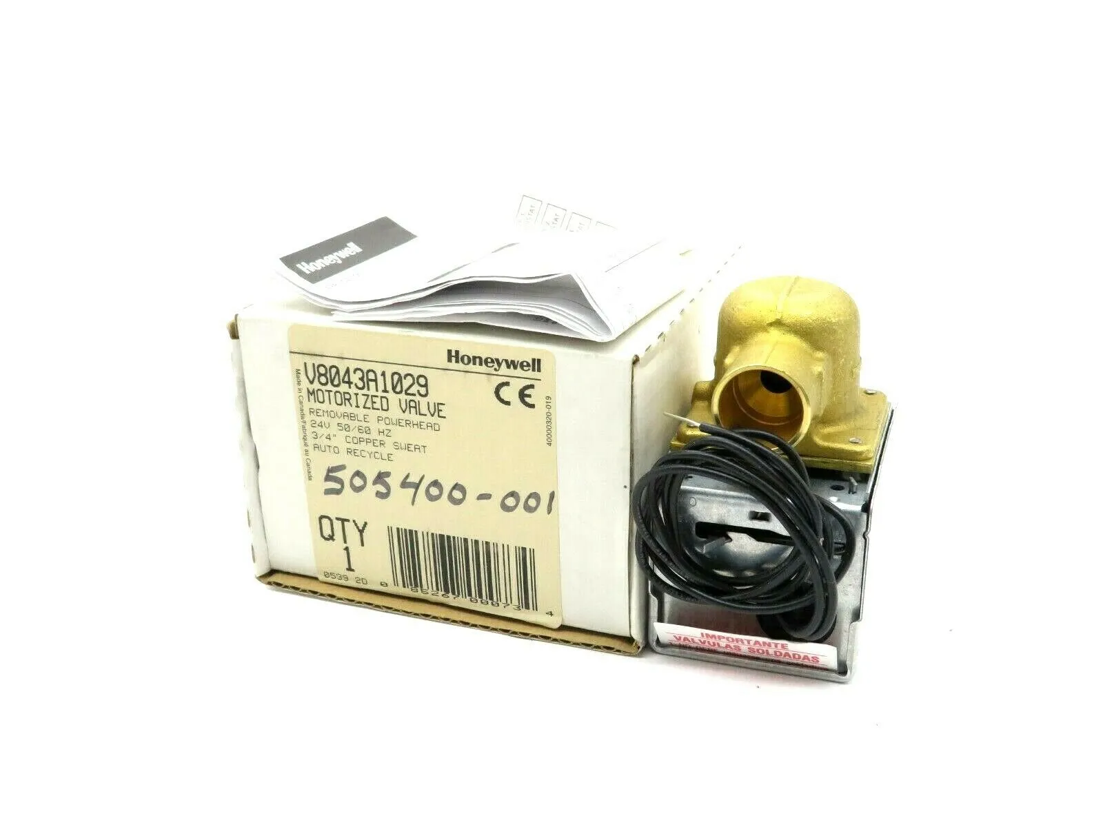 NEW HONEYWELL V8043A1029 MOTORIZED VALVE 24V 50/60HZ 3/4" COPPER SWEAT