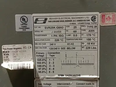 Used BEAVER SVR25K-G8A3 Transformers British Columbia CA | Lenmark #1743739