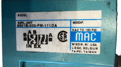 NEW MAC VALVES 6521B-000-PM-111DA SOLENOID VALVE 6521B000PM111DA