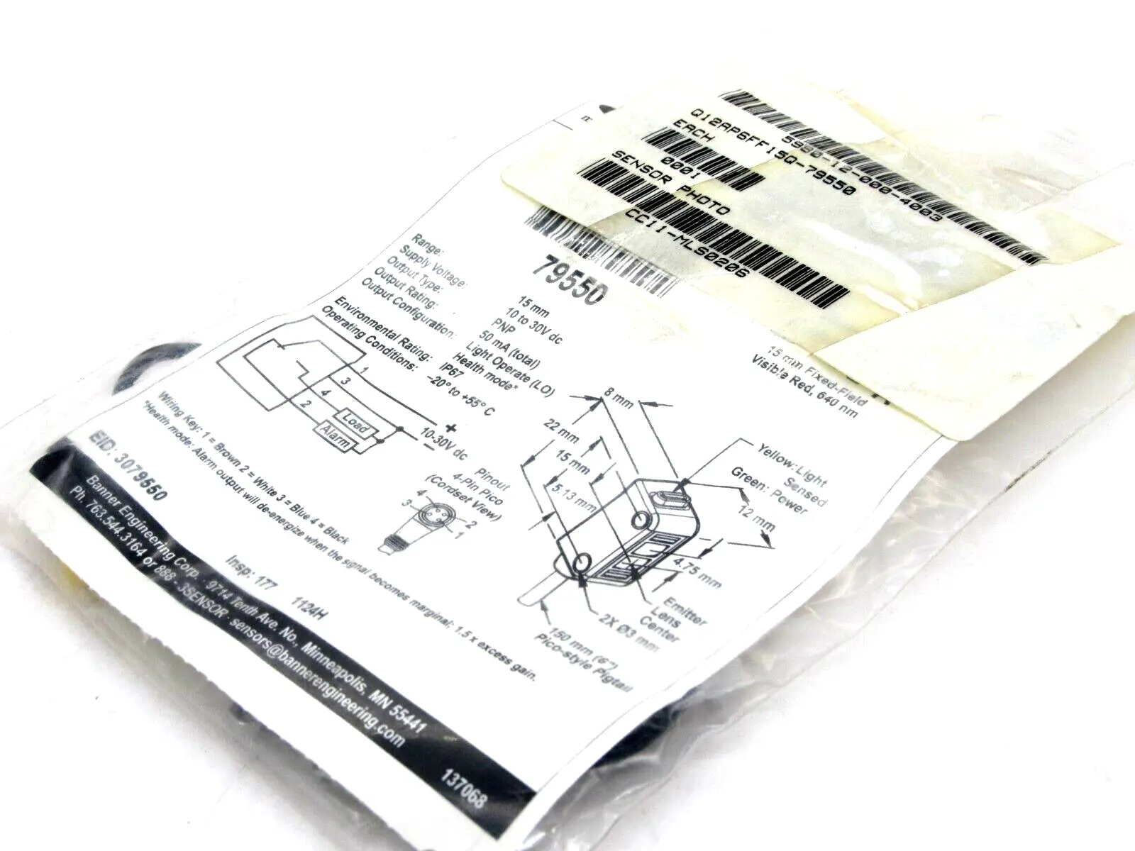 NEW BANNER Q12AP6FF15Q PHOTO SENSOR 79550