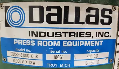18" x .075" x 5,000 LB MINSTER & DALLAS COIL SERVO FEED LINE