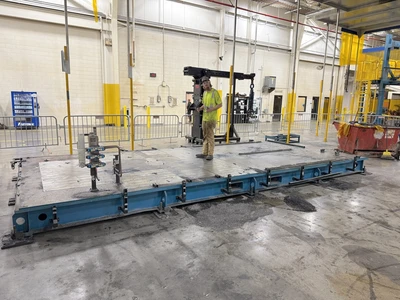 1 1/2" Steel Layout Fabrication Table Shuttle Table 23' x 10' w/ Coolant Trough