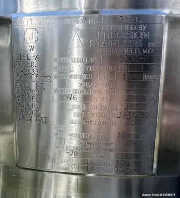 Precision Stainless High-Performance Stainless Steel Freeze/Thaw Tank - Used.