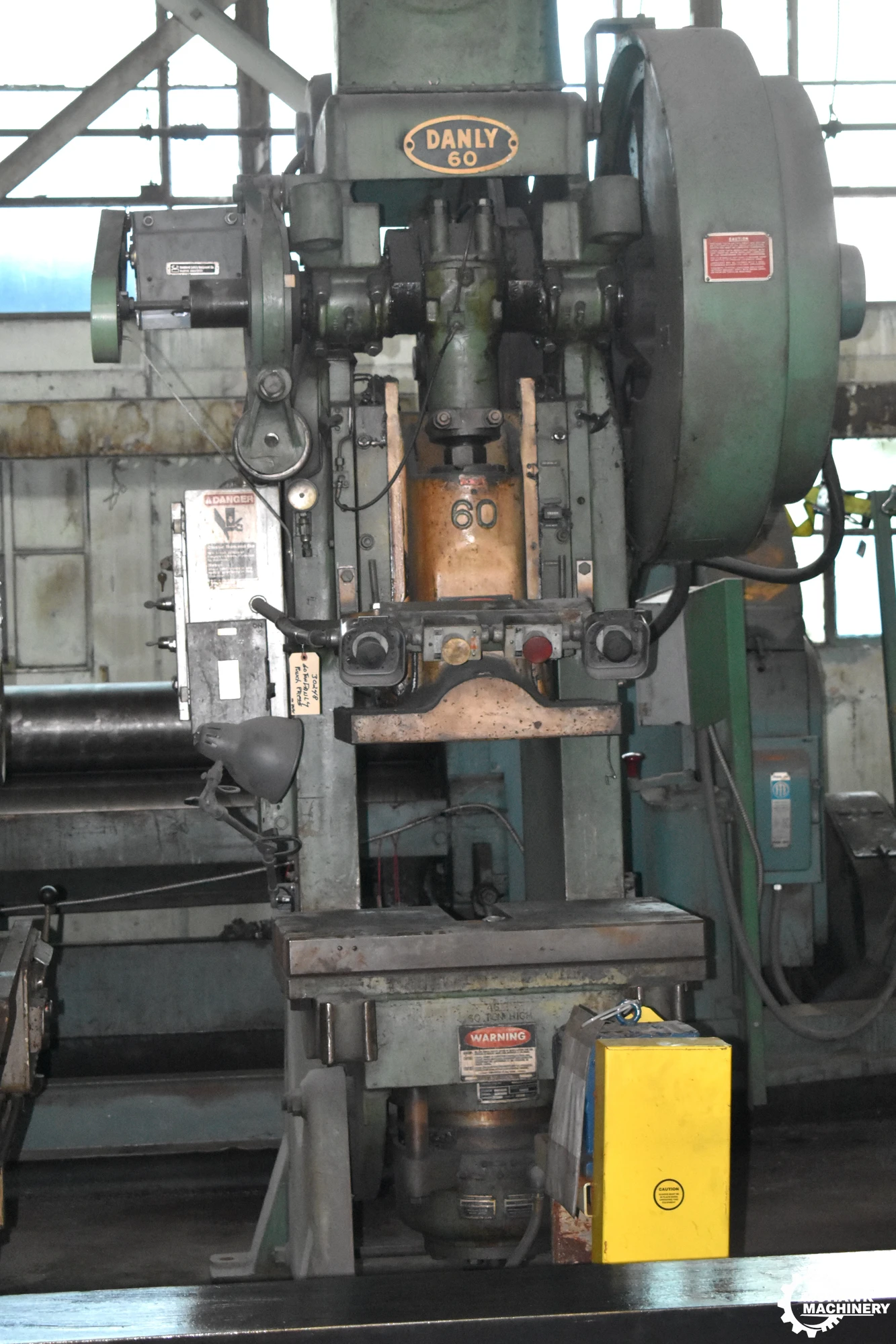 60 TON DANLY “60” BACK-GEARED O.B.I. PRESS w/100 TON AIR CUSHION - 32” X 21” BOLSTER PLATE