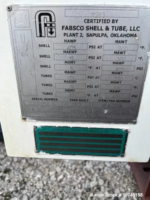 Used Fabsco 299 Sq Ft Shell & Tube Heat Exchanger, Carbon Steel, 405 PSI, 2023