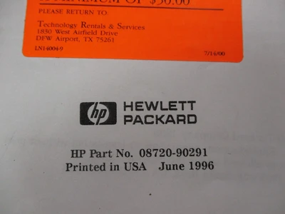 HP 8719D/20D/22D Used NETWORK ANALYZER (Install and Quick Start Guide)