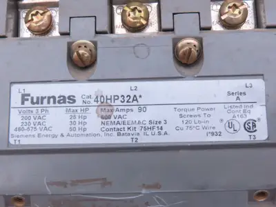 Furnas 40HP32A AC Contactor Motor Starter 50Hp 600VAC 3Ph 120V Coil