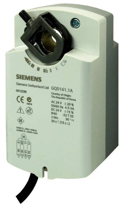 Siemens GQD161.1A Rotary Air Damper Actuator, AC/DC 24 V, DC 0...10 V, 2 Nm [New]