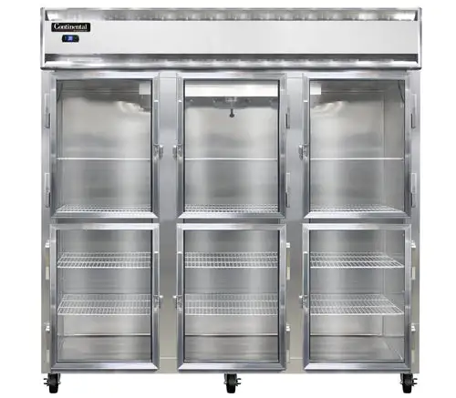 Continental 3RNSAGDHD 78" Three Section Reach In Refrigerator, (6) Left/right Hinge Glass Doors, Top Compressor, 115v