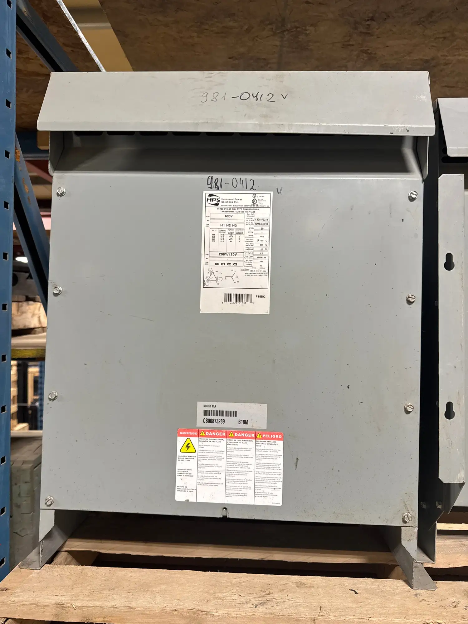 30 KVA - 600V to 208Y/12V 3 Phase Isolation transformer