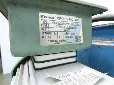 Tsubaki 10"W x 90"L Chip Conveyor 7.5"Belt 45" Infeed 38"H Discharge 220V 3PH