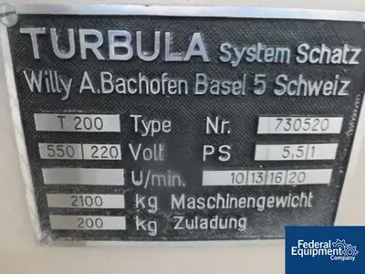 USED Willy A Bachofen Willy A Bachofen Turbula Mixer, Type T200