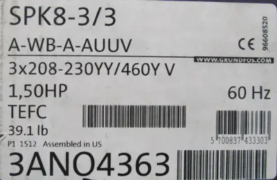 NEW GRUNFOS SPK8-3/3-A-WB-A-AUUV COOLANT PUMP 3AN04363 SPK833AWBAAUUV