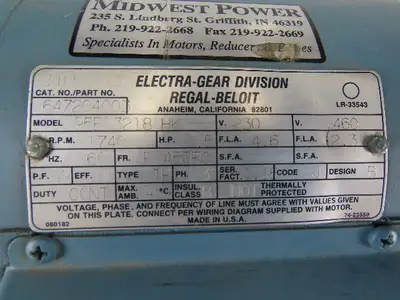 Regal Beloit 95E13218HK 15:1 Ratio 116RPM 1.5Hp 230/460V Left Hand Gear Motor