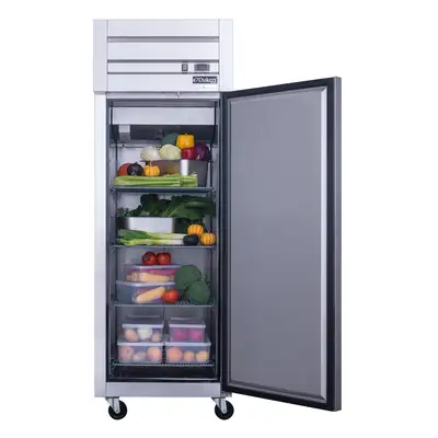 New | in-Stock Dukers New Dukers D28AR Commercial Single Solid Door Top Mount Reach-in Refrigerator in Stainless Steel Refrigerators Illinois US | Falcon Restaurant Supply #1376365