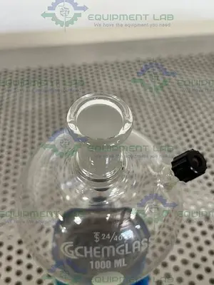 USED CHEMGLASS 1000 ML HEAVY WALL ROUND BOTTOM FLASK  24/40 #7 CHEM-THREAD INLET