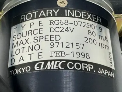 NEW ELMEC CORP. RG68-072B019 ROTARY INDEXER 24VDC 80mA 200RPM RG68072B019