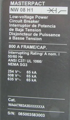 NEW SQUARE D NW 08 H1 MASTERPACT BREAKER 800A WA4ATR63A3SXXXXXXA NW08H1