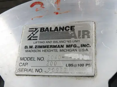 Ingersoll Zimmerman Z040-W-060 Pneumatic Air Balancer 6' Travel 400Lb Load Block