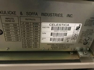 Kulicke & Soffa K&S CELESTICA N08003-1010-000-02 Power Supply