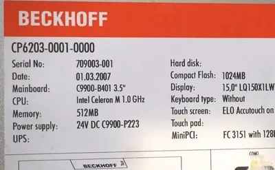 USED BECKHOFF 15" CP6203-0001-0000 TOUCHSCREEN OPERATOR INTERFACE PANEL CP62030001000
