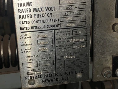 Federal Pacific FP-50 Low Voltage Power Circuit Breaker