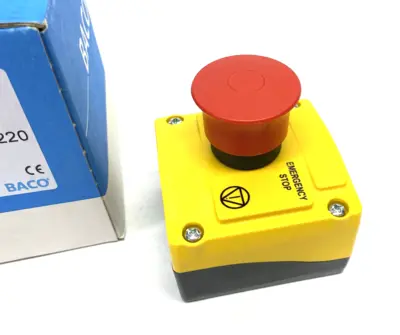 New | in-Stock BACO 224 220 Emergency Control Switch Station, Maintained, 2 NC, 40mm Industrial Controls Michigan US | Maverick Industrial Sales #1514690