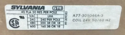Sylvania A77-309046A-3 Contractor 24V Coil 3P 4E-27