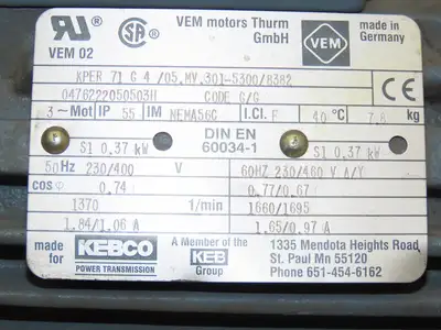 Dorner 32M005HS423EI Conveyor Gearmotor 5:1 Ratio 1/2Hp 340rpm 230/460V 3PH