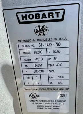 Used 2014 HOBART HL300 Planetary Mixers Ohio US | Palm Beach Restaurant Equipment, LLC #1421242