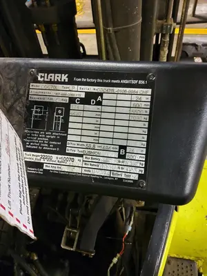 USED 2020 CLARK CGC70 – 15500 LB. CUSHION TIRE FORKLIFT