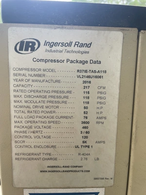 2016 INGERSOLL RAND R37IE-TAS-A118 Rotary Screw & Sliding Vane Air Compressors | The Right Machinery (4)