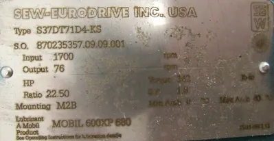 NEW SEW EURODRIVE S37DT71D4-KS GEAR MOTOR 22.50:1 S37DT71D4KS