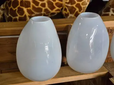 Lot of (4) Handblown Art Glass Table Vases by Holmegaard 6" x 7" (white) (rounded triangle)