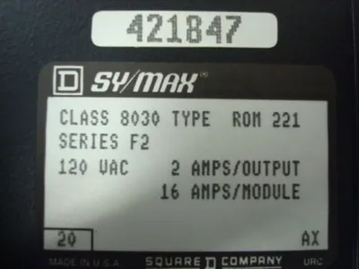 Square D 8030 ROM-221 SY/MAX Output Module Series F2 Used