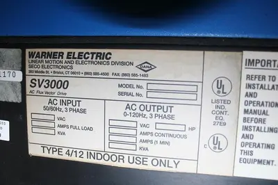 USED WARNER ELECTRIC SV3000 DRIVE