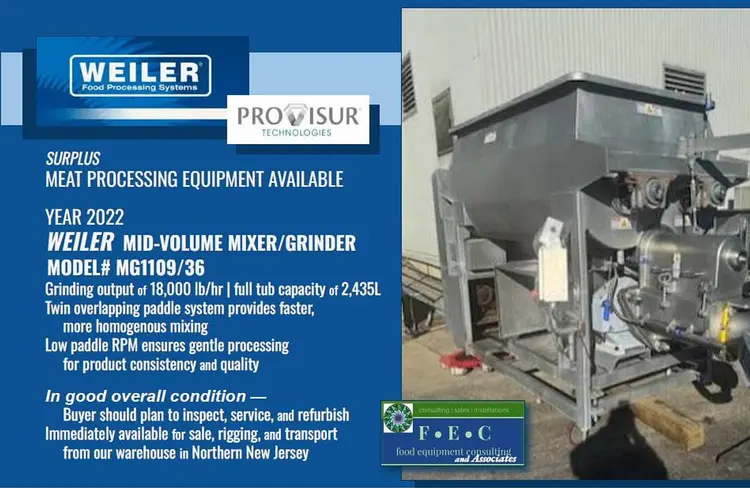 Used 2022 WEILER 110936 Grinder Mixer Florida US | Apex Bakery  Equipment #1176837