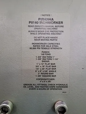 Used PIRANHA PII-140 Ironworkers Kentucky US | Machinery Central #1337515