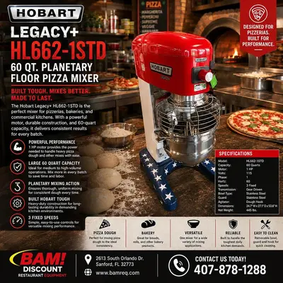 Hobart Legacy+ HL662-1STD 60 Qt. Planetary Floor Pizza MixerHobart Legacy+ HL662-1STD 60 Qt. Planetary Floor Pizza Mixer