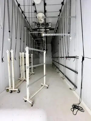 Custom Hang Drying Racks with Blue Rack and Pulley and Track System