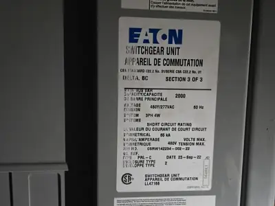 2000A 480Y/277V Eaton Switchgear Power Distribution Center w/ 45kVA Transformer & Panels (Containerized)