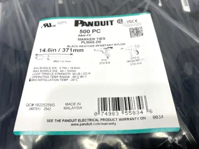 New | in-Stock Panduit Black Weather Resistant Nylon Marker Ties 14.6" Long PKG OF 500 Misc Fasteners Michigan US | Maverick Industrial Sales #1397604