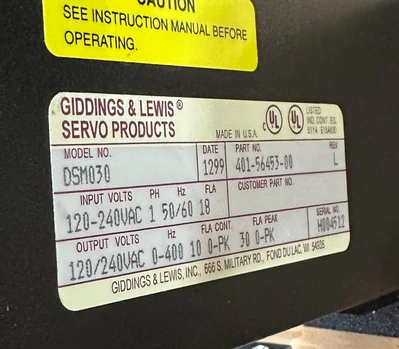 GIDDINGS & LEWIS DSM030 MICRO DSM SERVO DRIVE