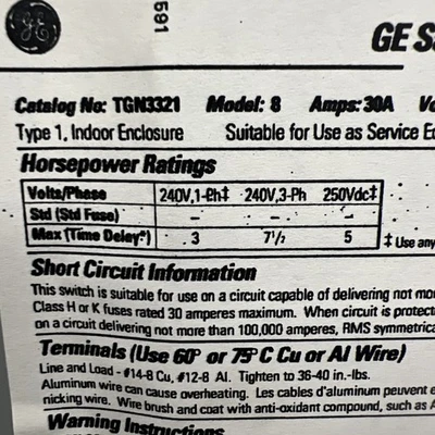 New | in-Stock GE ["TGN3321", "TNG3321"] Disconnects California US | Davliegogo LLC #1705244