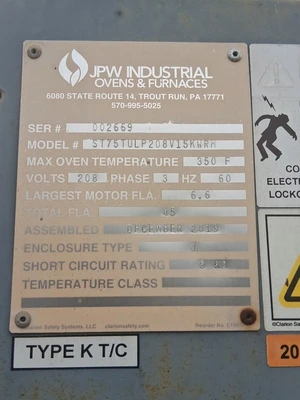 Used 2020 JPW ST75TULP Ovens California US | TNT Industrial #1292252