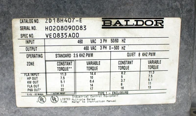 USED BALDOR ZD18H407-E
