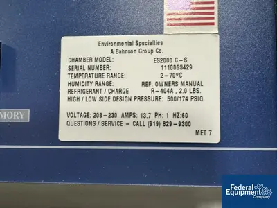 Used Environmental Specialties 33.8 Cu Ft Environmental Specialties Environmental Chamber, Model ES2000 CS Incubators Ohio US | Federal Equipment Company #128117