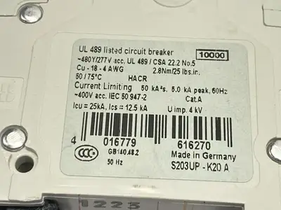 Used ABB Circuit Breaker 3-Pole 20A 480Y/277V Circuit Breakers Michigan US | Maverick Industrial Sales #1394258