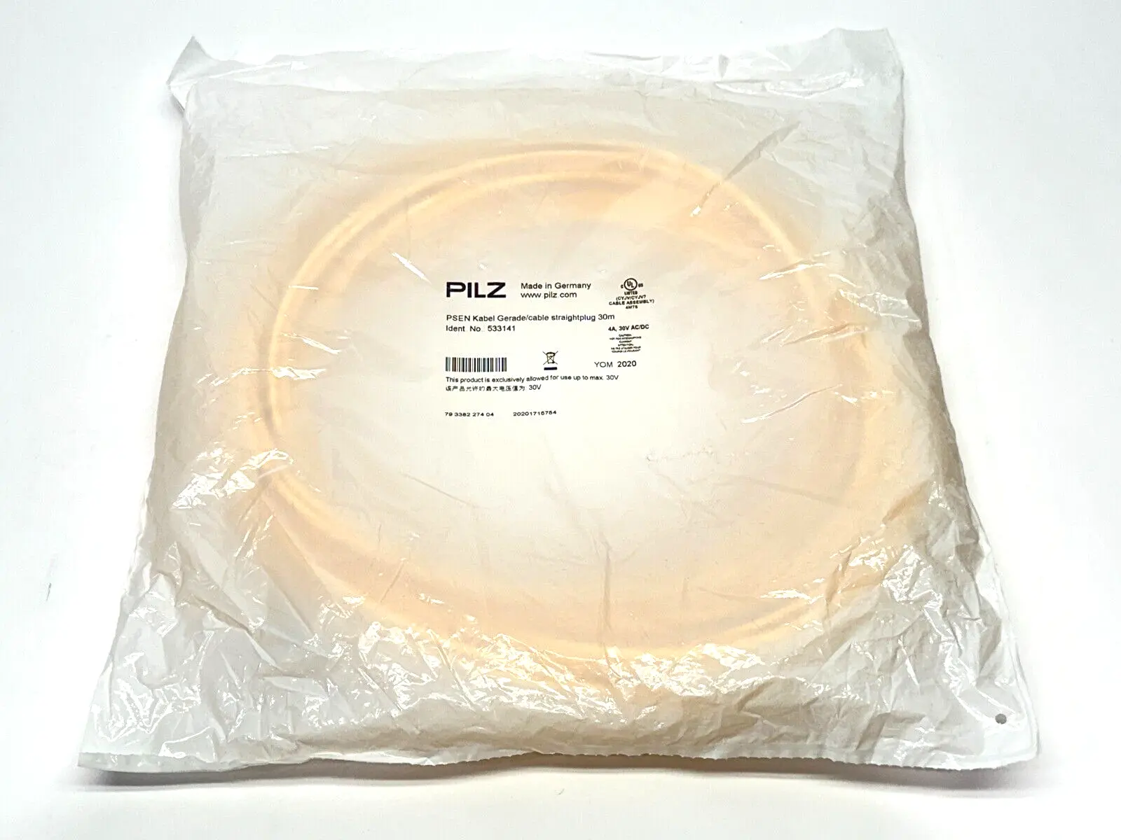 New | in-Stock Pilz PSEN Cable M8 Female Connector 4-Pin 30m Cable & Wire Michigan US | Maverick Industrial Sales #1391289